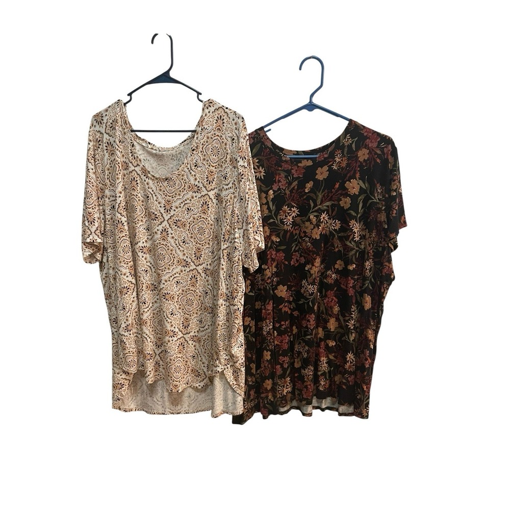 24/7 Comfort Apparel Plus Size 4X Top Lot Floral Medallion Print Bundle